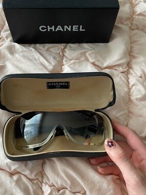 CHANEL Shield Sunglasses in Black and Gray Gradient